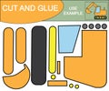 Educational paper kidÃ¢â¬â¢s game. Use scissors and glue to create the image of excavator transport.